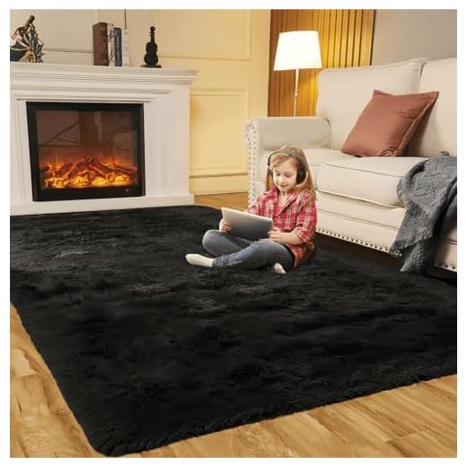 SUBEEN tappeto soggiorno, moquette camera da letto Soggiorno moderno tappeto Shaggy tappeto soggiorno Grande tappeto antiscivolo Camera da letto dei bambini (80x120cm, nero)