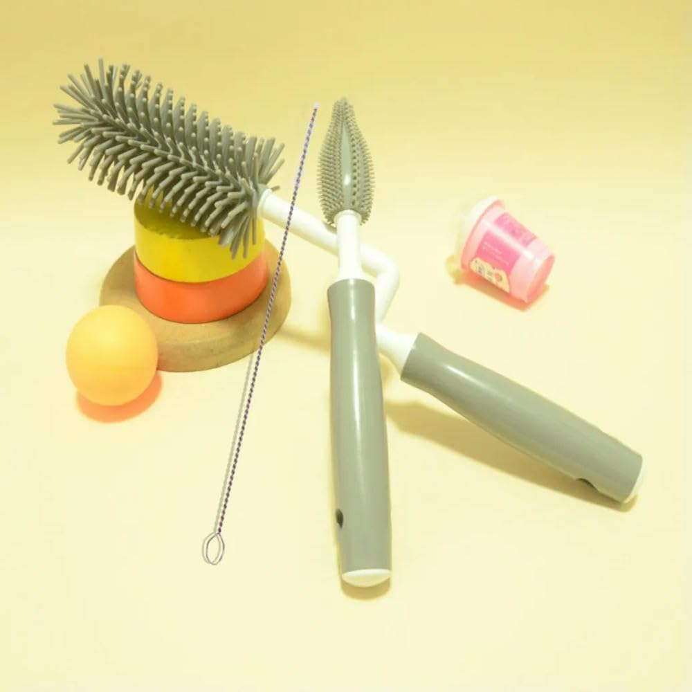 DYRBF wielofunkcyjny zestaw silikonowych szczoteczek do butelek, zestaw do czyszczenia butelek dla niemowląt, sutków i słomek, uchwyt z twardego plastiku z miękkim włosiem do codziennego czyszczenia