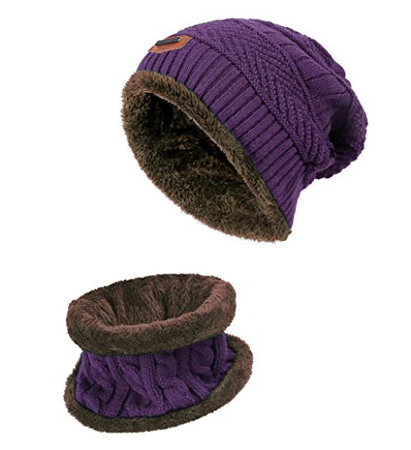 Image of Winter Beanie Scarf for Boys Girls (5-12 Years) Hats Circle Scarf Kids Slouchy Skull Cap