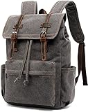 Vintage Canvas Backpack, HuaChen Mens Travel Leather Rucksack for Laptop Hiking School Bookbag...