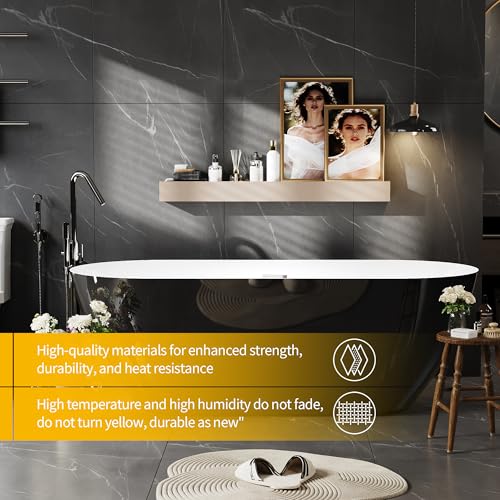 Image of 67 Inch Freestanding Bathtub, Acrylic Deep Soaking Tub, Chrome Overflow and Drain, Non-Slip Standalone Bath Tub for Bathroom, cUPC Certified, Ergonomic Modern Bath for Bathrooms
