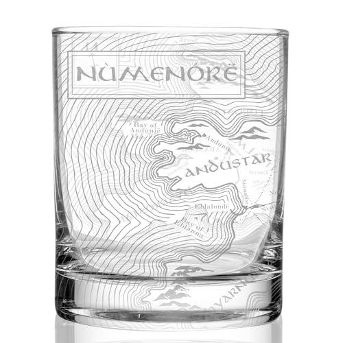 MAP OF MIDDLE EARTH Engraved Whiskey Rocks Glass | Inspired by The Hobbit, LOTR, Middle Earth, Tolkien Fantasy, & Rings of Power | Great Christmas Fantasy Gift & Bourbon Barware Drinking Decor!