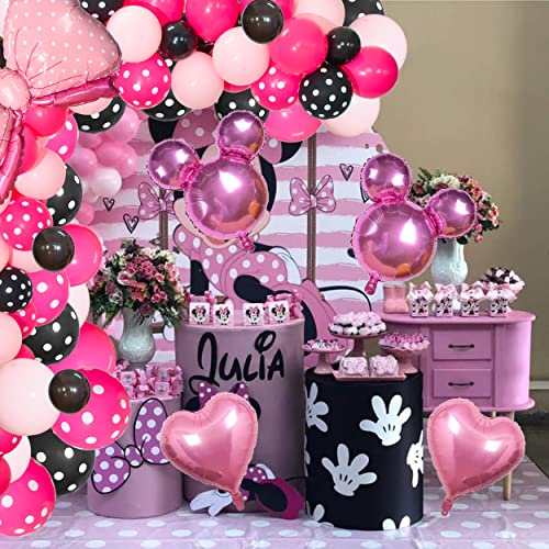 Pink Mouse Color Balloon Garland Kit, 116 Pcs Pink Black Polka Dot Balloon Arch With Bow Foil Balloons For Girls Kids Pink Mouse Theme Birthday Baby Shower Decorations #TOP6