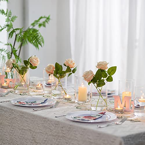 12 x Zylinder Glas Vase für Hochzeit Deko, Hewory Kerzenhalter Glaszylinder Set Modern Blumen Vasen Set Tulpen Trockenblumen, Kerzenständer Windlicht für Stumpenkerzen Teelicht schwimmkerzen