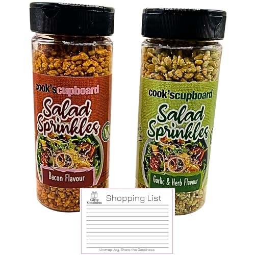 Cooks Cupboard Salad Sprinkles 2 Pack Bacon Flavour & Garlic Herb Flavours Tasty Salad Toppers & Seasoning Mix With Gifty Goodness Shopping List