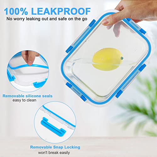 30 Pieces Glass Food Storage Containers Set, Glass Meal Prep Containers Set With Snap Locking Lids, Airtight Glass Lunch Containers, Bpa-Free, Microwave, Oven, Freezer & Dishwasher Friendly,Blue #TOP4