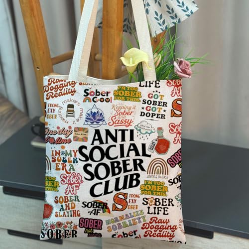 MAOFAED Anti Social Sober Club Tote Bag, Sobriety Gift, AA NA Recovery Gift, Sober Life (sober club)3