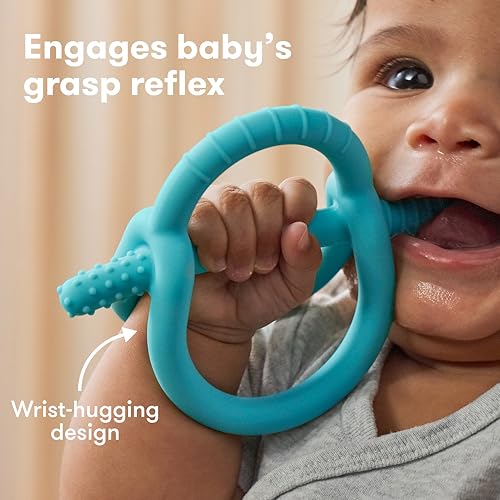 Image of Frida Baby Get-A-Grip BabyTeether for Teething Relief | 100% Food-Grade Silicone Teething Toys for Baby 0-6, 12, 18 Months Infant, BPA-Free, PVC-Free |Deep Blue
