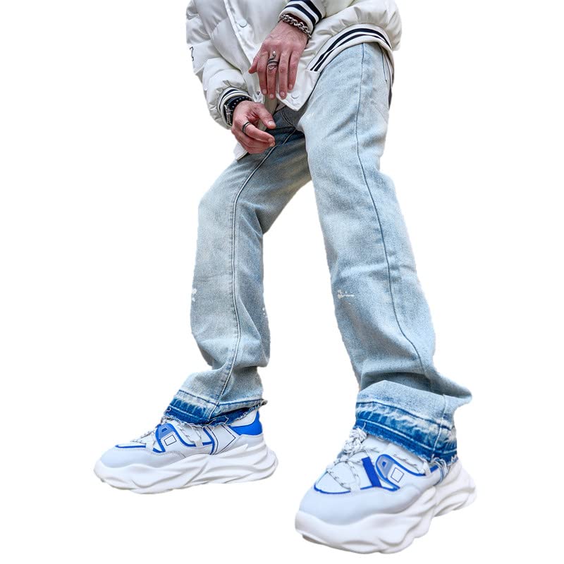WEIBUMAOYI Pantaloni larghi da uomo Jeans da uomo vestibilità rilassata Jeans da uomo lavati Oversize gamba dritta da carpentiere Jean, Blueplain001, 46