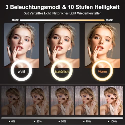 Ringlicht mit Stativ Handy Laptop Videokonferenz Licht,Evershop 10.5” Ring Light Ringleuchte LED 3 Lichtfarben+10 Helligkeiten 360°Drehbar Schreibtisch Streaming Beleuchtung Licht YouTube Tiktok