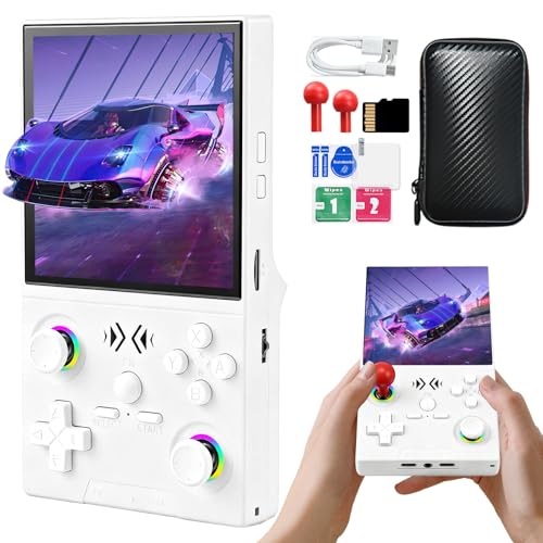 XF40V Retro Handheld Game Console, Retro Gaming Console 4.0'' IPS Screen Linux System Built-in 64G TF Card, Open Source Linux System, Preloaded 20000+ Classic Games, Portable Video Gaming (White)