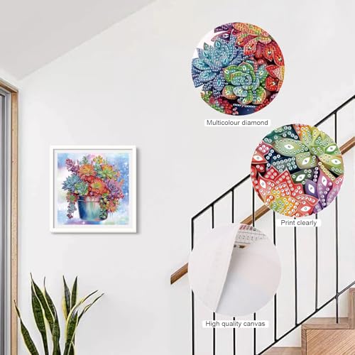 Image of AiYuanzsh 5D Special Shape Diamond Art Kits for Beginners, Diamond Art Painting Kits for Adults Succulent Pattern, Crystal Rhinestones Diamond Art for Home Wall Decoration Gift 12x12inch /30x30cm