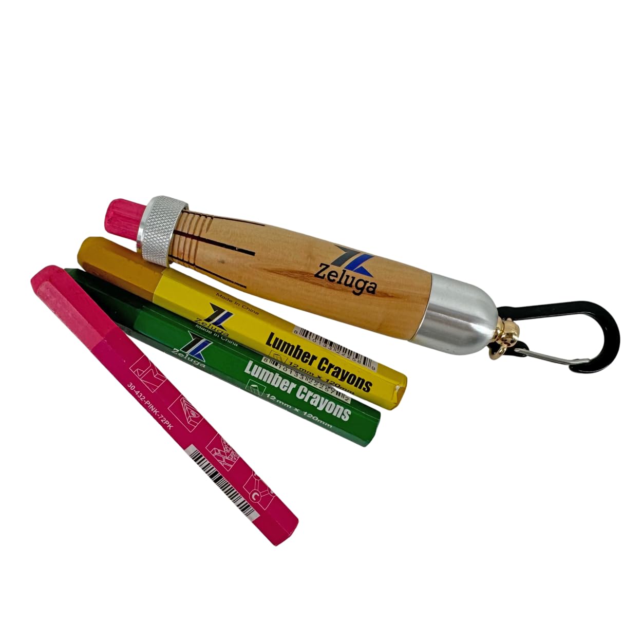 Zeluga 30-560 Lumber Crayon Holder, Beech Wood Clip w/Aluminum Carabiner