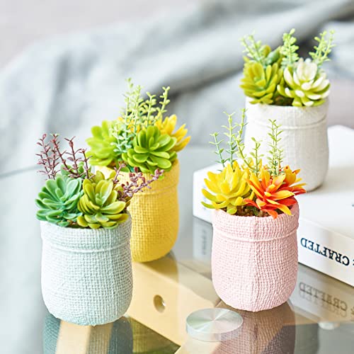 Künstliche Sukkulenten 4er Set, EPLUS LIVING Kunstpflanze kunstblumen künstliche Blumen kunstpflanze klein mit Töpfen deko Blumen for Tischdeko Hochzeit Wohnzimmer Balkon Deko Schlafzimmer Badezimmer Cover