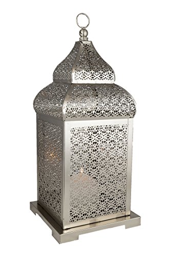 Orientalische Laterne aus Metall Kalila 41cm | orientalisches Windlicht silber | Marokkanische Metalllaterne für draußen… – Bild 3