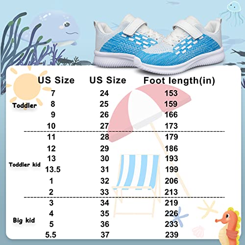 Boys Girls Running Shoes Sneakers Tennis Walking Hook Loop Child Shoes Unisex Blue White Big Kid Size 5 #TOP2