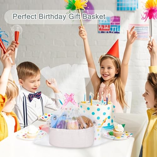 Image of COMSE Small Gift Basket Empty with Bag & Ribbons, Solid White