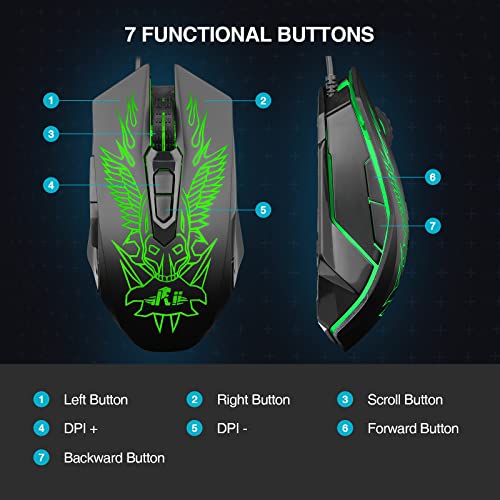 Rii Wired Gaming Mouse,Ergonomic Optical Mice With Rgb Backlit,6 Programmable Buttons,1200 To 12800 High-Precision Adjustable Dpi,Ergonomic Pc Gaming Mouse For Windows Pc Laptop Gamers(Black) … #TOP3