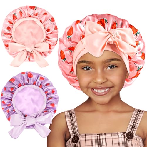 YANIBEST 2 PCS Toddler Bonnet Silk Satin Bonnet for Kids Sleeping Cap Curly Natural Hair Kids Bonnets for Girls Boys