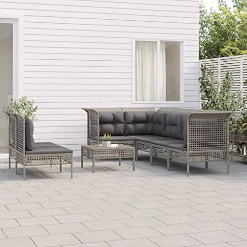 QZZCED Balkonmöbel-Set Garten-Loungemöbel Terrassengarnitur Gartenmöbel-Sets 8-TLG. Garten-Lounge-Set mit Kissen Grau Poly Rattan für Garten, Terrasse und Balkon