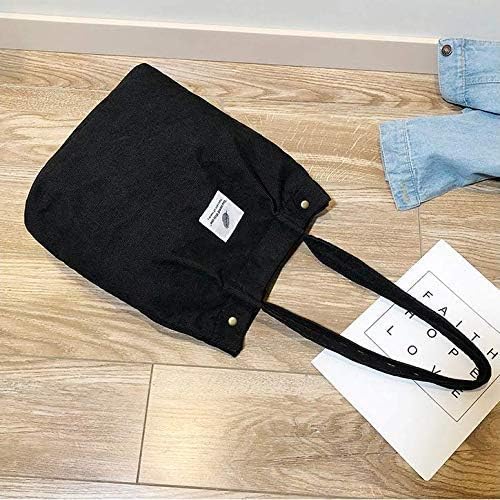 Corduroy Tote Bag for Women Girls Kids Shoulder Bag Washable Reusable Carry Bag with Inner Pocket for Mother Teacher School Work Beach Lunch Travel and Shopping Grocery