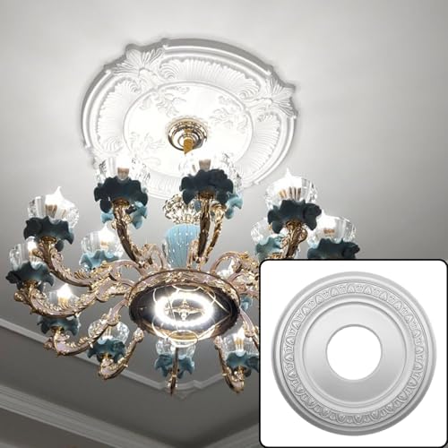 Image of HEVSTIL Ceiling Medallion 12 inchOD x 3.94 inchID PU Ceiling Medallion for Light Fixtures European Style Ceiling Light Decorative Fan Medallion Lighting Ceiling Ring Covers for Chandeliers Home,Silver