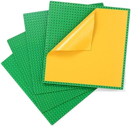 Peel-and-Stick Baseplates, Self Adhesive Building Brick Plates, Compatible with All Major Brands - 4 Pack (10" x 10") (Green)