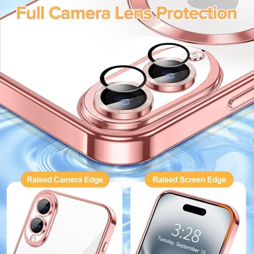 Image of VONZEE Clear Logo Electroplating Transparent Clear Case for Samsung Galaxy S25 Edge 5G, Magnetic Plating [Support for MagSafe Charger] Electroplate TPU Cover-Rose Gold