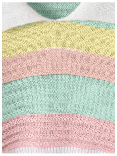 Image of SweatyRocks Girl's Colorful Striped Sweater Collared Colorblock Long Sleeve Loose Pullover Top