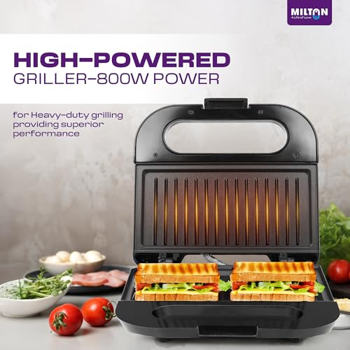 Image of Milton Royal Express 800W Griller Sandwich Maker & Toaster | Auto Cut Off | Non-Stick Fixed Grill Plates | Easy Clean | Power Indicators | 1 year Manufacturer Warranty - Black