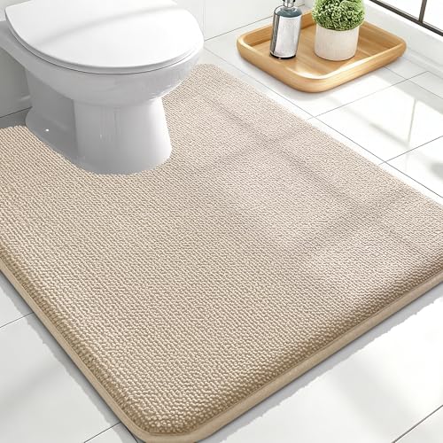 Image of OLANLY Toilet Rugs U-Shaped 24x20, Extra Soft Absorbent Thick Memory Foam Contour Bathroom Rugs, Dry Quickly, Machine Washable, Non-Slip Toilet Bath Mat, Home Decor Accessories, Beige