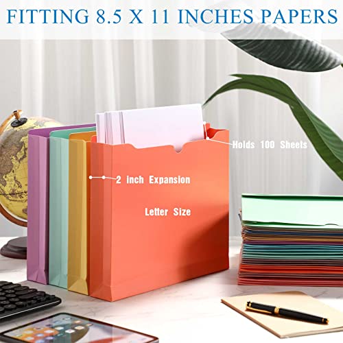 48 Pcs Expanding File Folder Jackets Letter Size 2 Inch Expansion File Pocket Reinforced Colored File Folder Straight Cut Tab Document Organizer Expandable, Assorted Colors #TOP2