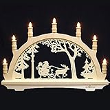 Made in Germany Lichterbogen Echt Erzgebirge aus Buchenholz einfach - 55x40cm - Motiv Weihnachtsmann mit Schlitten