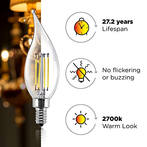 LED Vintage Candelabra Light Bulbs (6) Edison Filament Flame Tip 4