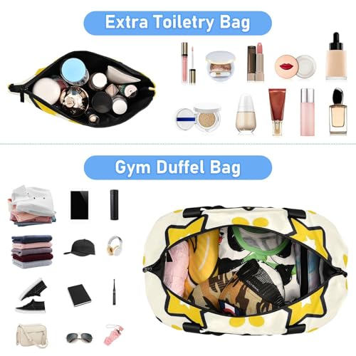 Yellow Stars Dot Yellow Duffel Bag Overnight Weekender Bags with Adjustable Strap for Sports 2 Pcs Set4