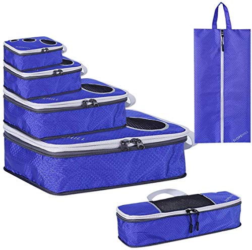 Autmor 6 Pièces Organiseurs de Bagage, Sacs Rangement de Valise Voyage, Sacoche Rangement Voyage Alvéoles Ajourées Aération - Bleu