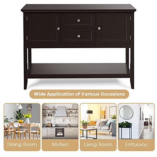 Petsite Sideboard Buffet Cabinet With Storage, Drawers & Open Shelf, Wood Accent Cupboard Console Table For Home Kitchen, Living Room, Hallway #TOP6