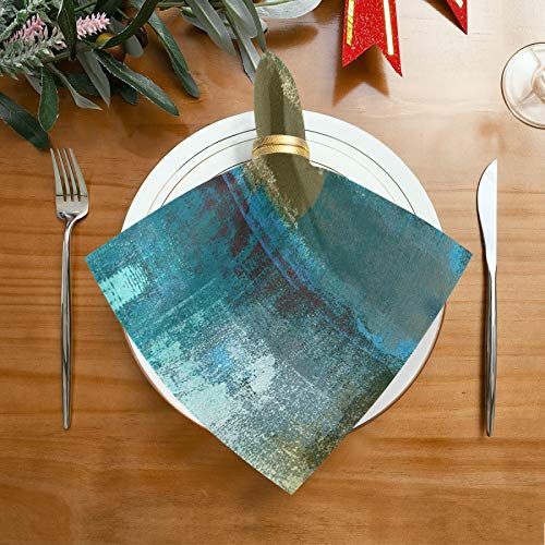 Alaza Teal And Brown Abstract Art Painting Cloth Napkins Dinner Napkins Set Of 6,Reusable Table Napkins Washable Polyester Fabric For Cocktail Party Holiday Wedding Home Decorative #TOP4