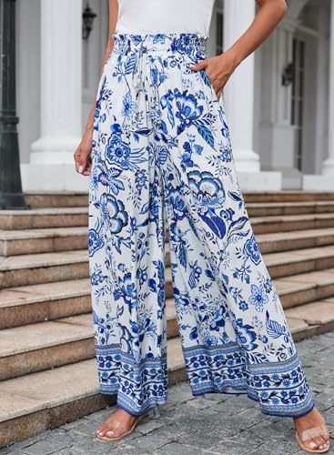 Image of Dokotoo Pants for Women Casual Elastic Waist Wide Leg Pants with Pockets