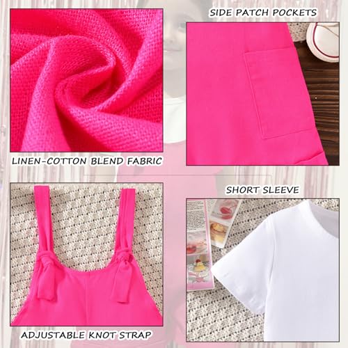 Image of HINTINA Toddler Girl Overall Shorts Set Adjustable Loose Jumpsuit Short Sleeve T-shirt Vacation Summer Outfits with Pockets