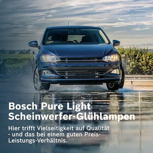 Bosch H4 Pure Light Halogen-Glühlampe für Auto-Scheinwerfer, 12 V 60/55 W, in Originalqualität - Lampensockel Typ P43t - 1 Ersatz-Scheinwerferlampe