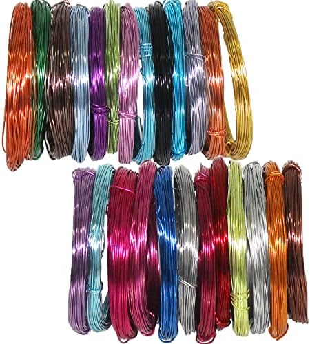 25 Rolls 820 Feet Colored Aluminum Craft Wire 0.8 mm Flexible Metal Artistic Jewelry Beading Wire, Each Roll 32.8 Feet, 25 Colors