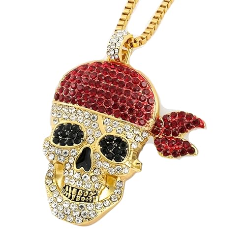 Pendentif de mer glacé résistant avec crâne de pirate et chaîne longue en acier