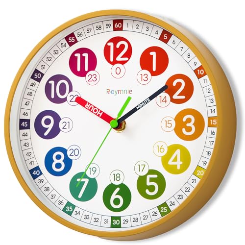 Image of Roymnie Wall Clock Kids Battery Operated Silent Non-Ticking Classroom 8 inch