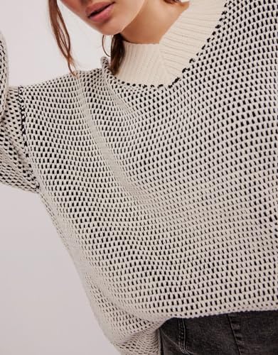 Image of D-Sun Women's Oversized Sweater V Neck Cable Knit Pullover Casual Elegant Ribbed Drop Shoulder Sweater Jumper White