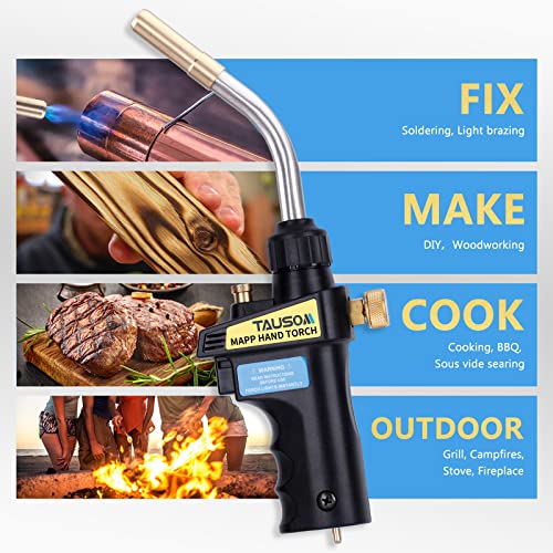 Tausom Propane Torch Head High Intensity, Mapp/Map Gas Torch With Self Ignition & Brass Nozzle, Brazing Soldering Torch For Propane Mapp Map/Pro Tank #TOP4