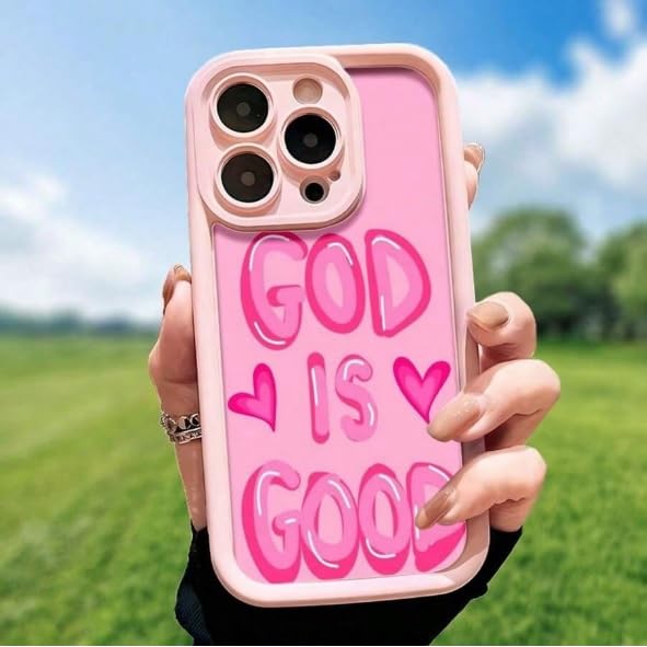 Image of COVERLY Inspirational Heart Design Back Case for iPhone 12 Pro | Hot Inspirational God is Good Cute Vibe | Camera Lens Protection | Soft Silicone Aesthetic Cover for Girls & Women (Pink,Shockproof)