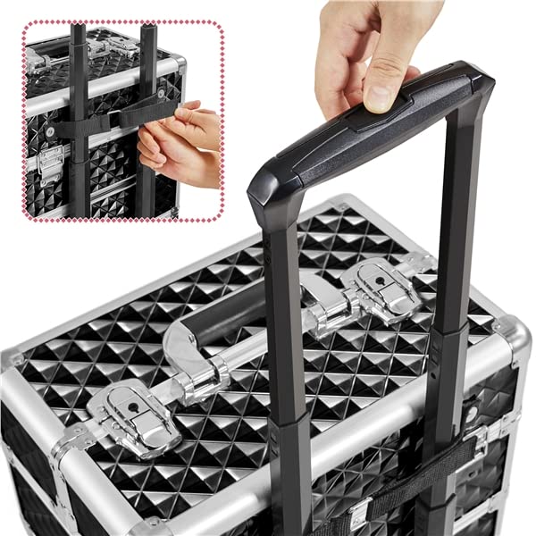 Yaheetech 3 in 1 Valigia Valigetta Trucchi Trolley Make Up Professionale Cosmetici Portatile in MDF e Lega di Alluminio per Parrucchieri Nero 35 x 23,5 x 67,5 cm