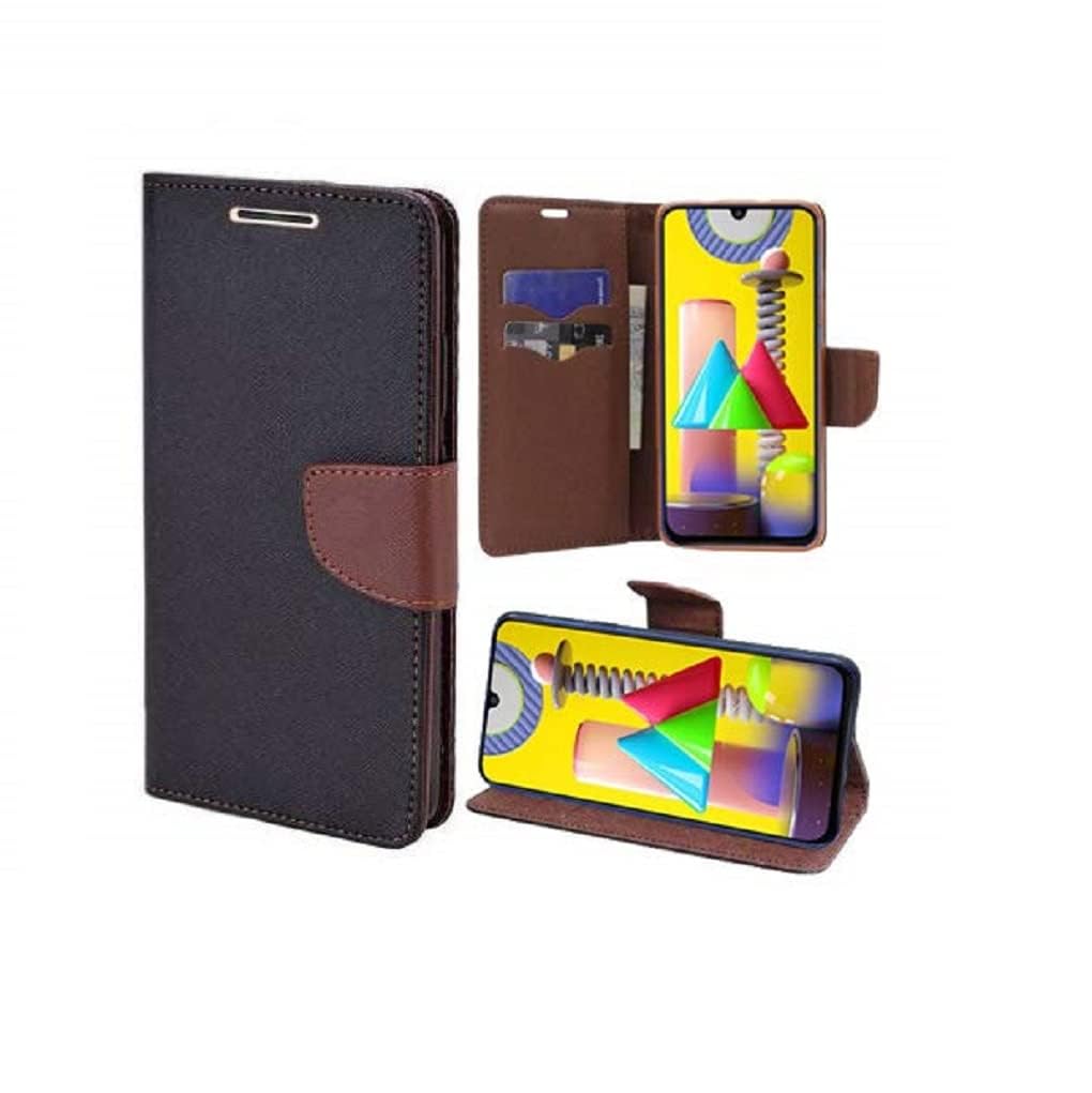COVERBLACK Imported Canvas Cloth Smooth Flip Cover for Samsung J6 - SM-J600G | Wallet Back Case Mercury Magnetic - Black::Brown (B0D6CQKN4N) Amazon Price History, Amazon Price Tracker
