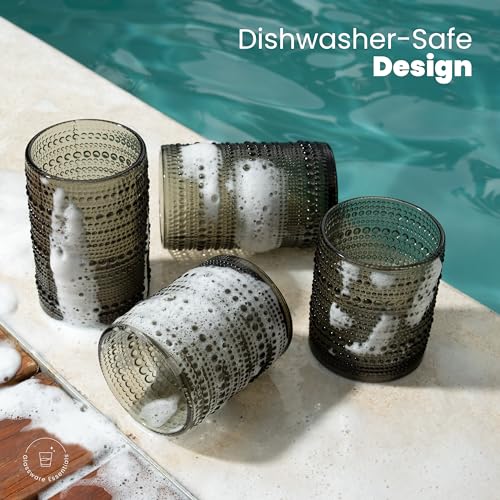 8-Piece Vintage Glassware Drinking Glasses Set with Old Fashioned Glass for Water, Beer, Soda, and Beverages, Dishwasher Safe, Small and Large (Slate) - Thumbnail 2